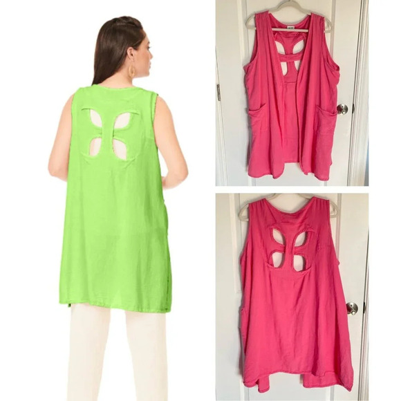Oh My Gauze! Bimini Pink Cotton Gauze Cut Out Back Vest Top 29711 - Picture 1 of 11